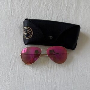 Ray-Ban Unisex Polarized Aviator Sunglasses with Pink Purple Mirror Lens
